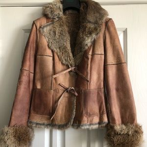 Sisley 100% real leather/fur jacket